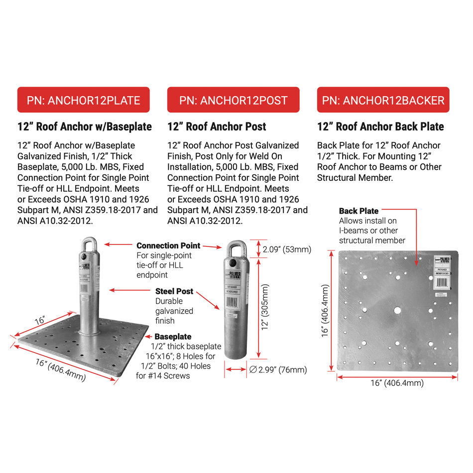 Palmer Safety 12 in. Roof Anchor Post - ANCHOR12POST